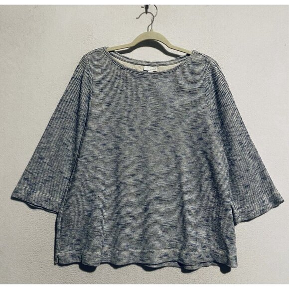 J Jill Pure Jill Sweater Womens Large Heathered Blue Space Dye Boat Neck Boxy - Picture 1 of 8